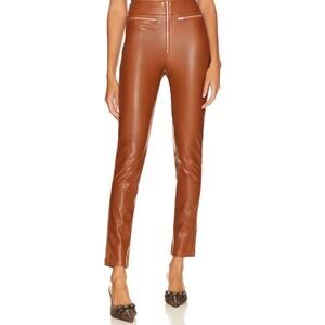 Superdown Camel Brown Faux Leather Adonia Zip Front Pant Stretch Revolve Sz Sm